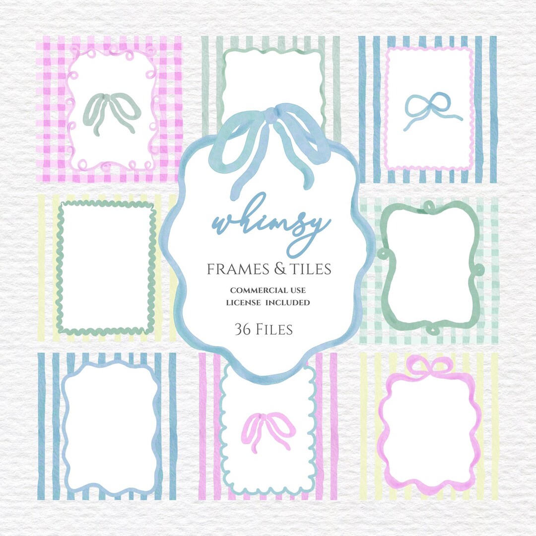Whimsical Watercolor Frame Clipart Bundle, Wavy Border Frames, Preppy ...
