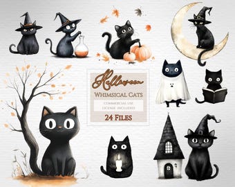 Quirky cat halloween clipart, Halloween Clipart, Black Cat Clipart, Quirky Cat Clipart, Halloween Black Cat ,Witches Cat Clipart.