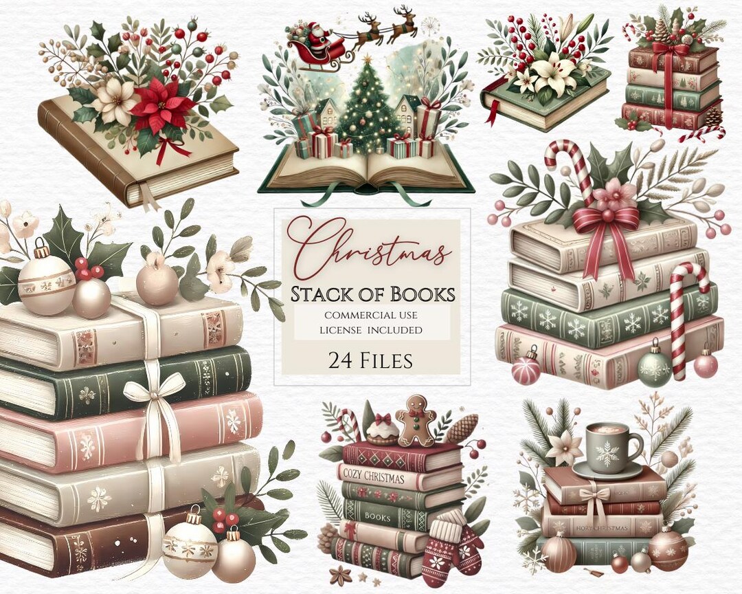 Christmas Book Stack Clipart, Watercolor Clipart,scrapbooking,junk ...