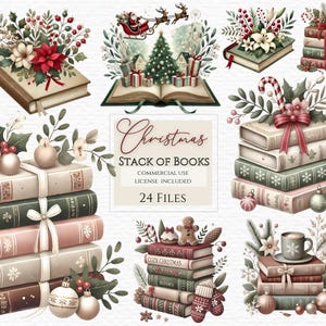 Clipart de pilha de livros de Natal, clipart de aquarela, scrapbooking, diário de lixo, uso comercial, clipart de Natal, clipart festivo, clipart de inverno