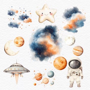 Watercolor Space Clipart Bundle Astronaut Rocket Png, Astronaut Clipart ...