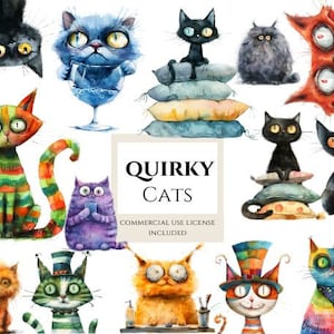 Quirky cat clipart, Funny cat png bundle. Learn more in description below.