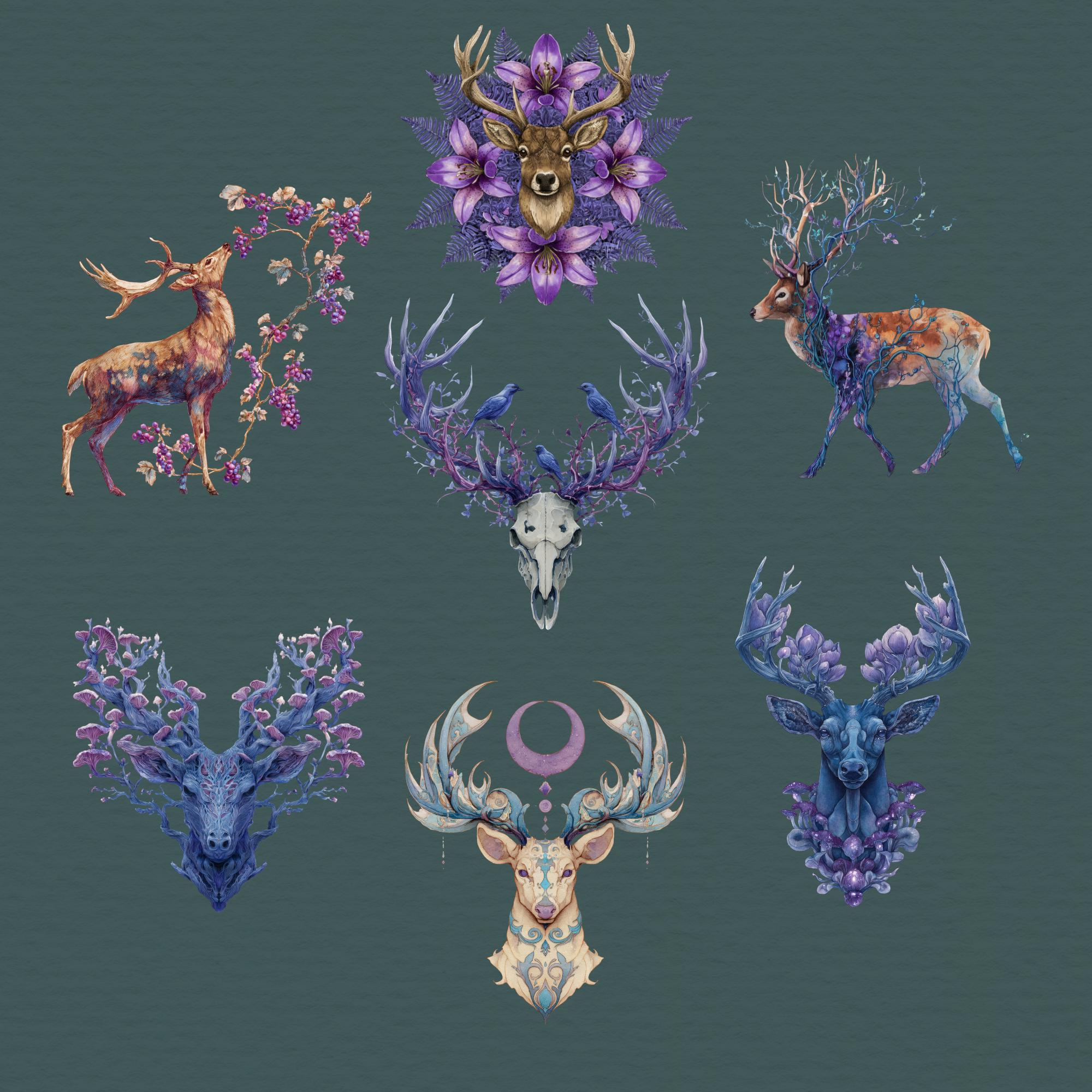 Goth Deer Clipart Digital Sticker Png, Gothic Stag Images, Deer Skin ...