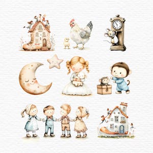 Watercolor Nursery Rhyme Clipart, Baby Shower Clipart, Hey Diddle ...