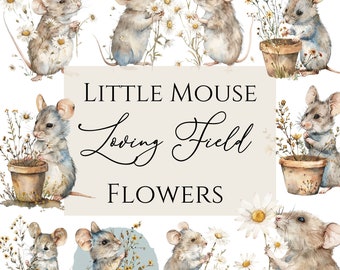 Baby mouse with flower clipart, Cute Mouse Clipart | Junk Journals | Commercial Use | Free Commercial Use | Baby Animals Png