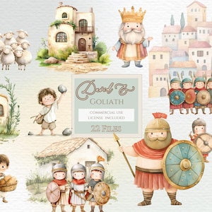 David und Goliath Clipart, Aquarell Bibel, Kinder Bibel Geschichte ClipArt, Bibelfigur, christliche Clipart, religiöse Clipart