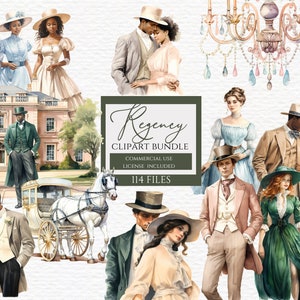 Clipart dell'era Regency, download digitale, uso commerciale, moda Regency, png vintage Regency, personaggi vittoriani. Scopri di più nella descrizione.
