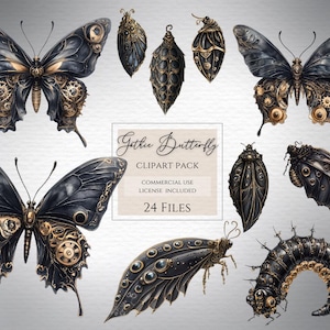 Gothic Schmetterling Clipart, Cacoon Clipart, Aquarell Raupe, Steampunk Schmetterling, Aquarell Clip Art. Weitere Informationen in der Beschreibung unten