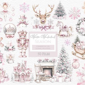Clipart de país das maravilhas do inverno rosa, Clipart de férias, Clipart de inverno, ClipArt de férias fofo, ClipArt de férias rosa, ClipArt de aquarela, Clipart rosa fofo