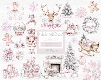 Pink winter wonderland clipart,Holiday Clipart,Winter Clipart,Cute Holiday ClipArt,Pink Holiday ClipArt,Watercolor ClipArt,Cute Pink Clipart