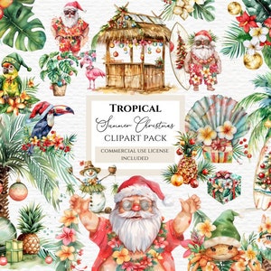 Tropische Weihnachten Aquarell Clipart. Weitere Informationen in der Beschreibung unten.