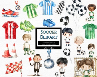Clipart deportivo de acuarela: Camisetas de fútbol (descarga digital PNG)