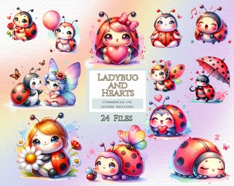 Watercolor clipart ladybugs and hearts, Ladybug Clipart, Ladybug png, Cute Ladybug clipart, Love Ladybug Clipart. Learn more in description.