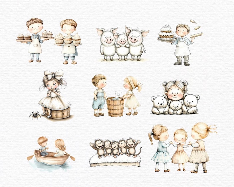 Watercolor Nursery Rhyme Clipart, Baby Shower Clipart, Hey Diddle ...