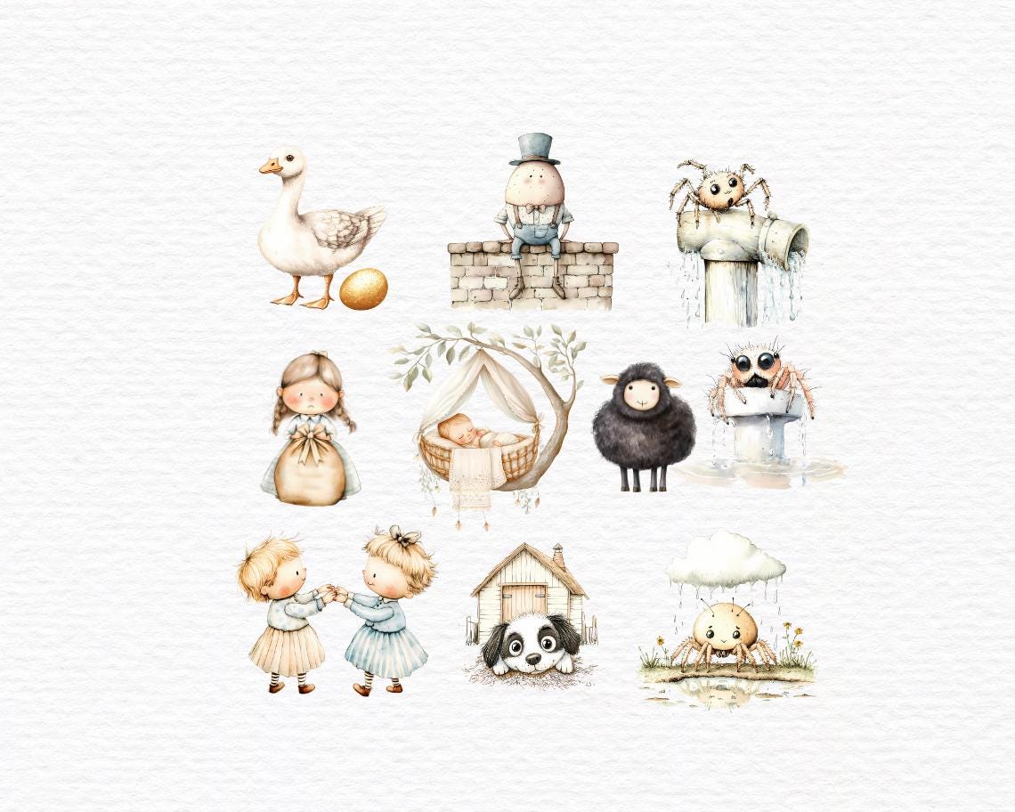 Watercolor Nursery Rhyme Clipart, Baby Shower Clipart, Hey Diddle ...