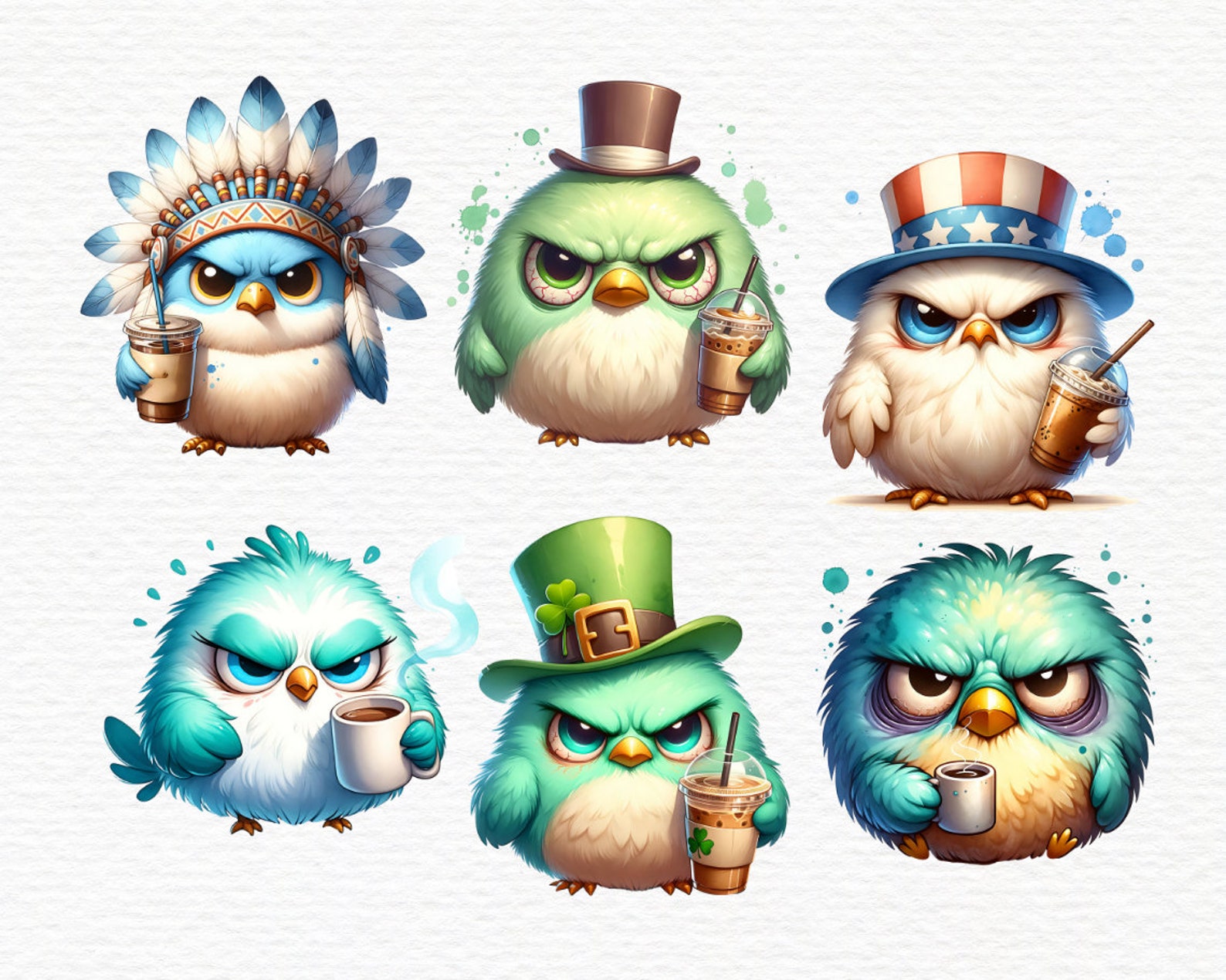 Watercolor Grumpy Birds Clipart: Scrapbook Images (digital Download) - Etsy