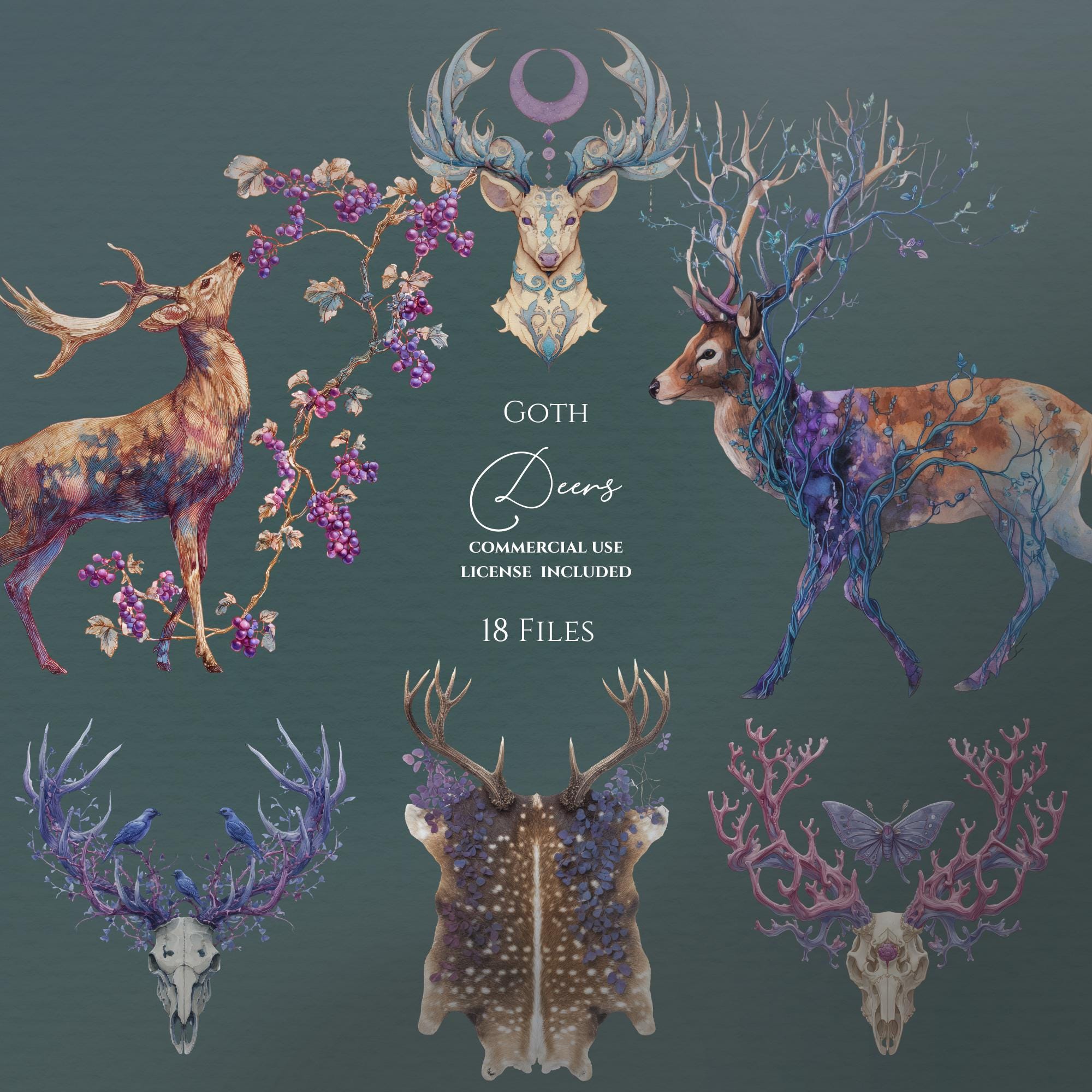Goth Deer Clipart Digital Sticker Png, Gothic Stag Images, Deer Skin ...