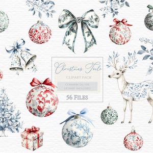 Kerst toile clipart, kerst clipart, aquarel clipart, chinoiserie blauw, vakantie clipart, voor digitaal papier, aquarel kerst.