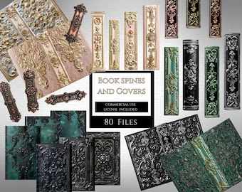 Clipart of book spines, printable book cover, grimoire tome fronts, antique vintage book, book cover download, unique scrapbooking.