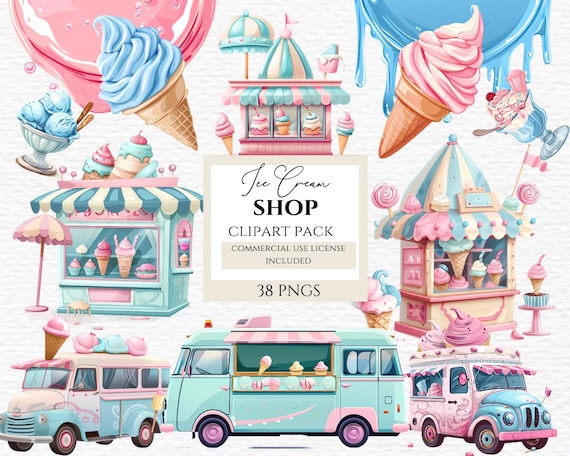Ice cream cart clip art, sweets clipart, sweet treats clipart, ice cream clipart, ice cream truck, ice cream shop, ice cream cart.