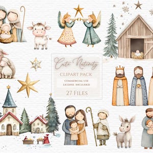 Presepe, clipart ad acquerello, grazioso Gesù cristiano, graziosa natività, clipart natalizie, nascita di Gesù, sacra famiglia, sublimazione di Gesù.