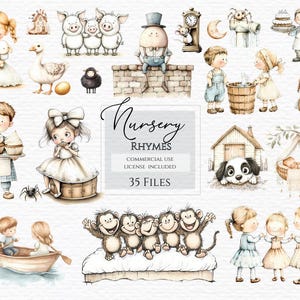 Clipart comptine aquarelle, clipart baby shower, Hey Diddle Diddle, clipart chambre d'enfant, mère oie Clipart, clipart enfants, clipart livre de contes