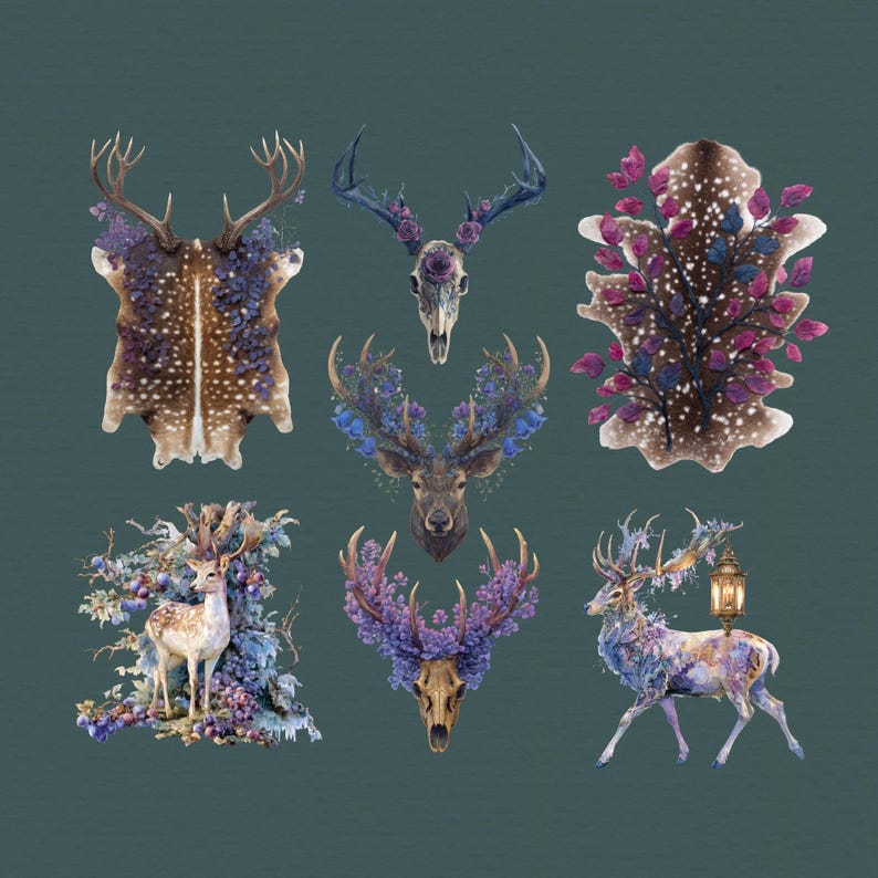 Goth Deer Clipart Digital Sticker Png, Gothic Stag Images, Deer Skin ...