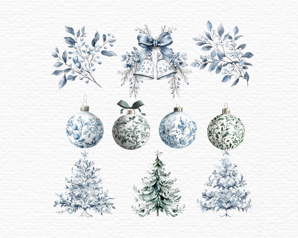 Christmas Toile Clipart, Christmas Clipart, Watercolor Clipart ...