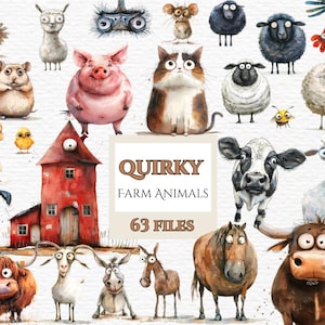 Quirky farm animals clipart. Funny Farm animals Png. learn more in description below.