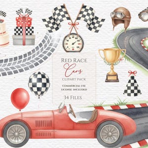 Rode raceauto clipart, rode auto verjaardag clipart bundel, kinderdagverblijf decoratie, raceauto uitnodigen png, kleine racer clipart, rode raceauto png.