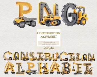 Clipart dell'alfabeto per feste di compleanno di costruzione, Clip Art, Download digitale, Lettere scarabocchiate, Font scarabocchiati, Clipart dell'alfabeto.