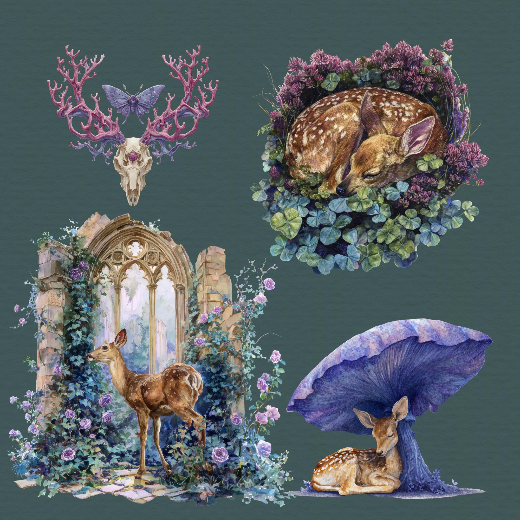 Goth Deer Clipart Digital Sticker Png, Gothic Stag Images, Deer Skin ...