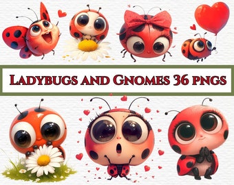 Watercolor clipart ladybugs and hearts, Ladybug png, Cute Ladybug clipart,Love Ladybug Clipart.