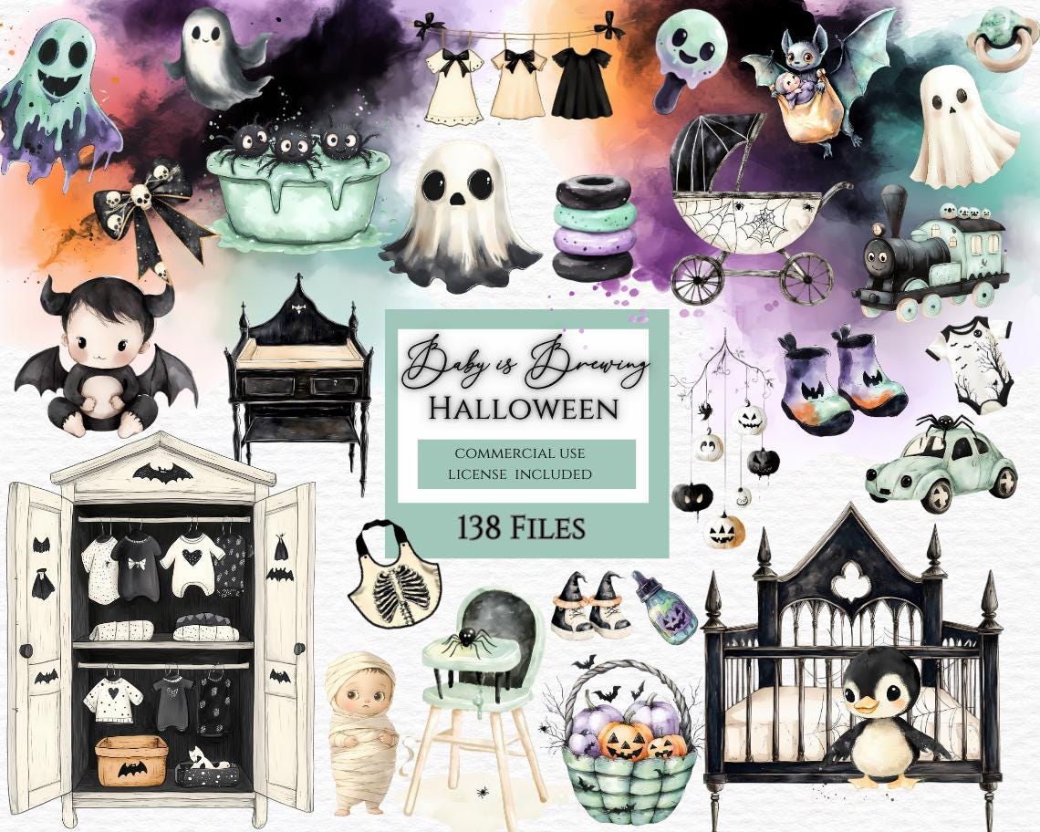 Baby brewing clipart, Clipart Bundle,Watercolor Clip Art, Halloween Baby, Shower Clipart, Baby Shower Invite, Fall Baby Shower.