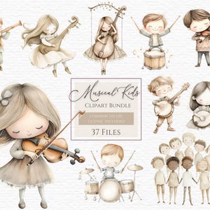 Imágenes prediseñadas de niña violinista, coro infantil, cantante infantil, musical infantil, músico infantil, músico png, clipart de acuarela, músico de dibujos animados, uso comercial.