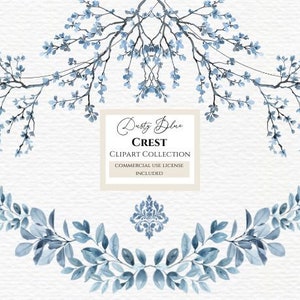 Floral crest clipart, blue rose border png. Wedding invitation clip art. Learn more in description below.