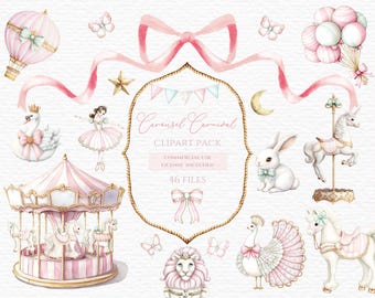 Carousel watercolor, horses clipart, carousel horse, carousel nursery art, baby shower png, carnival clipart, carousel pony, spring clipart.