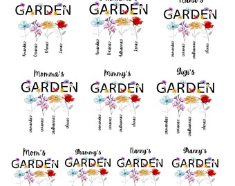 Bundle Personalized Grandma's Garden Png, Grandma Butterfly, Mother's Day Birth Month Flower Png, Watercolor Floral Png, Gift For Mom