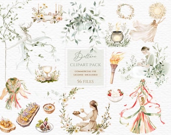 Imágenes prediseñadas de Beltane, rueda del año, diosa pagana, imágenes prediseñadas de acuarela, danza del fuego, wicca, brujería, medieval, imágenes prediseñadas del palo de mayo.