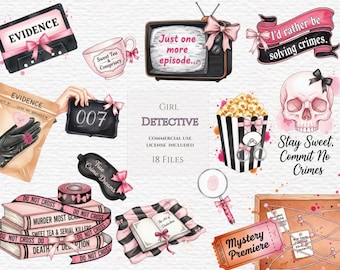 Detective girl clipart true crime, Podcast PNGs, Murder Doc Stickers, Crime Show PNG, Crime Scene Art, Pink Crime Clipart, girly detective.