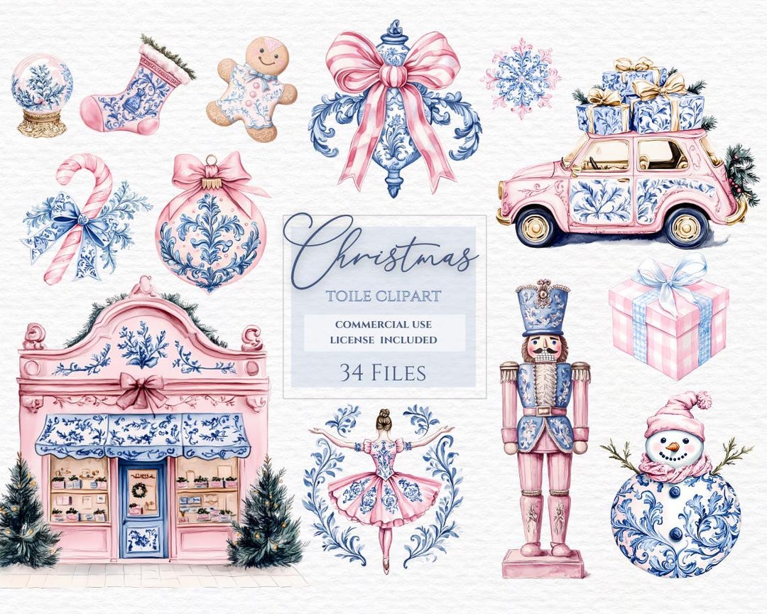 Christmas Toile Clipart, Christmas PNG, Watercolor Christmas ...