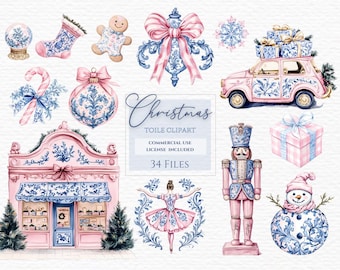 Christmas toile clipart, Christmas PNG, watercolor christmas, grandmillenial ,christmas store front, candy cane christmas