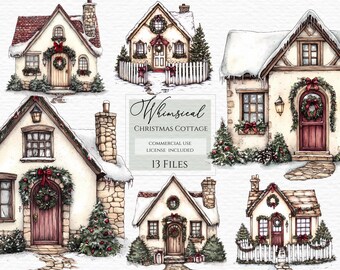 Whimsical christmas cottage clipart, Christmas Clipart,Christmas House Png,Watercolor Clipart,Winter House Clipart,Watercolor Christmas