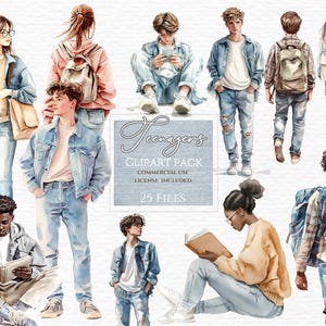 Clipart ragazzo adolescente, Adolescenti png, Moda denim png, Uso commerciale, Clipart acquerello, Immagine clipart, Clipart persone, studente universitario