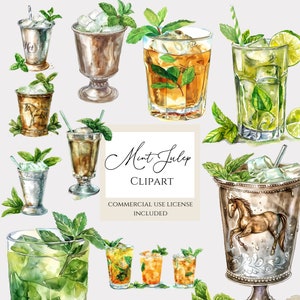Mint Julep png, aquarel cocktail clipart. Lees meer in de onderstaande beschrijving.