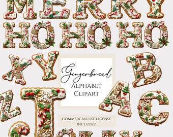 Lebkuchen Alphabet PNG, Weihnachten Alphabet Clipart, kommerzielle Nutzung inbegriffen.