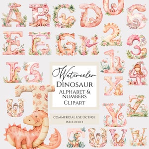 Dino alfabet clipart, dinosaurus kinder alfabet, meisje roze sublimatie monogram alfabet, hoge resolutie, dinosaurussen illustraties, verjaardag uitnodigen