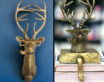 Bronzene Tierkopf-Wanddekorationsfiguren | Vintage Wanddekoration | Tierkopfhaken | Tierkopf-Aufhänger aus Messing | Geschenk zur Wohnungserwärmung |