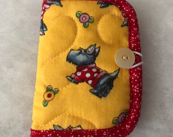 Quilted needle book case organizer - Scotty dogs on yellow Scottish terrier