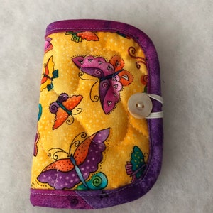 Quilted needle book case organizer - laurel burch butterflies